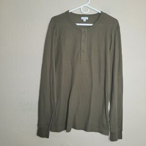 Sunspel Mens Long Sleeve Cotton Henley Top Size Medium Olive Green Waffle Knit